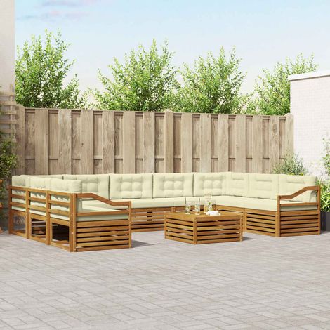 vidaXL Outdoor-Sofagarnitur 10 pcs Natur und Creme Massivholz Akazie (1/5)