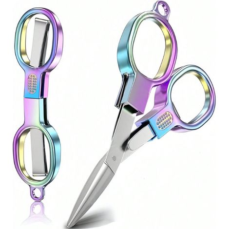Ciseaux pliants dorés rétro à double cercle, mini ciseaux dorés portables, design compact pour la pêche, les voyages ou la maison, légers, lame dorée tranchante pour une coupe précise (1/4)