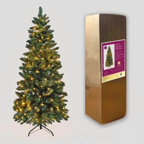 7ft Pre-Lit Imperial Pine Slim Green Christmas Tree Warm White Leds (1/5)