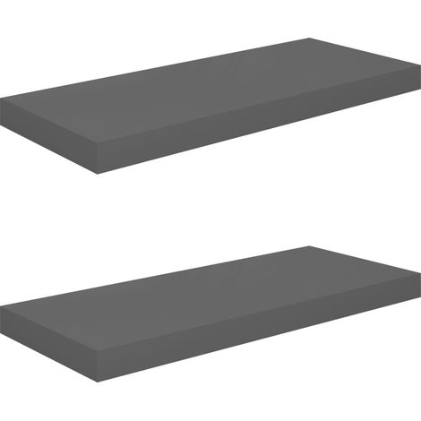 vidaXL Scaffali a Parete 2 pz Grigio Lucido 60x23,5x3,8 cm in MDF