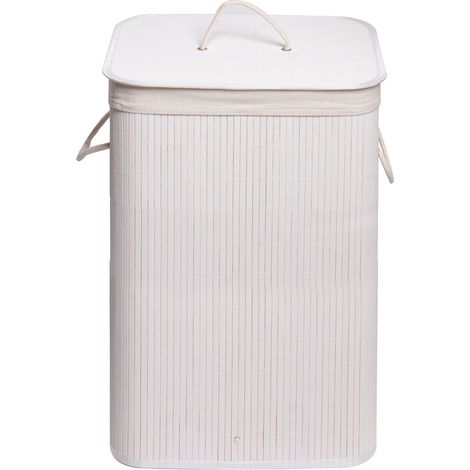 Panier à linge rectangulaire blanc en bambou et coton mod. balù