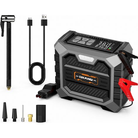 Compresseur d'air 12V avec jump starter pour pneus de voiture et SUV, pompe électrique d'urgence (1/5)