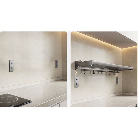 Étagère murale cuisine en acier carbone sans perçage, rack flottant multifonctionnel suspendu pour épices et ustensiles (1/5)