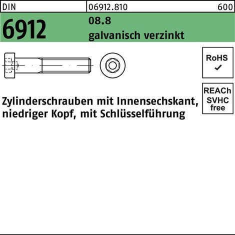Zylinderschraube DIN 6912 m.Innensechskant M 30 x 90 8.8 galvanisch verzinkt (1/2)