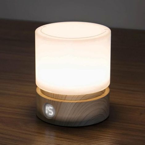 Veilleuse avec Minuterie, Petit lampe de Chevet de Table, LED Veilleuse Enfants, Veilleuse Bébé, Grain de Bois, Dimmable, Batterie, Rechargeable (1/4)