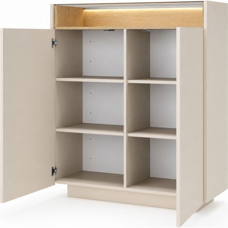 Credenza Madia Alta Con LED 2 Ante Push To Open 6 Vani E Ripiani Interni Design Elegante Mobile Contenitore Per Salotto E Zona Living 103.2 X 119.2 X 39.5 Cm Cashmere (1/5)