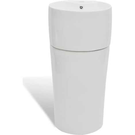 Ceramic Stand Bathroom Sink Basin Faucet/Overflow Hole White Round vidaXL (1/5)