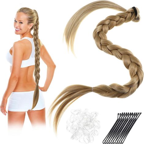 ensemble d'extensions de queue de cheval tressée longue avec élastique à enrouler (1/3)