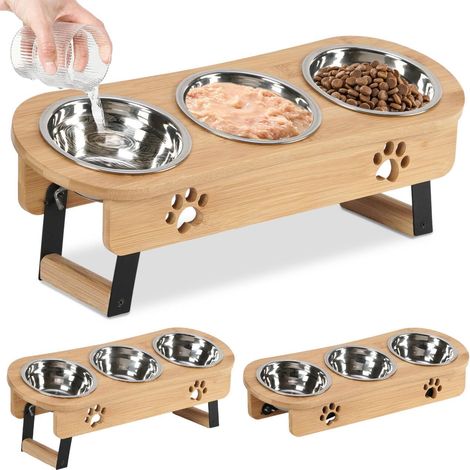 3 Pack Raised Cat Bowls - Adjustable Height with Stainless Steel (1/5)
