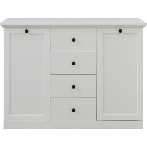 Buffet bas 2 portes 4 tiroirs 119x41x88 cm blanc - EUNOIA (1/5)