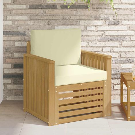 Canapé de Jardin Modulable 1 Place en Bois d'Acacia Massif Blanc avec Coussin Crème, 18.82kg - PANGIVO (1/5)