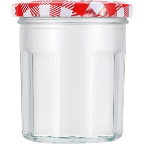 72 Pack 200ml/7oz Wide Mouth Glass Jam Jars with Red Gingham Screw Lids - Includes 72 Labels, Ideal for Honey, Pickles, Chutneys & Storage (1/5)