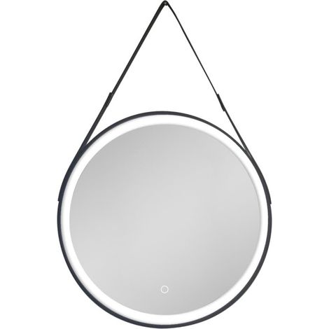 Miroir de salle de bain rond LED 60 cm avec capteur tactile et cadre en métal noir SAT (SATZREMLED60CE) (1/5)