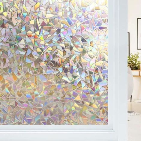 KLVGTIFS PU – Elektrostatische Fensterfolie mit Regenbogeneffekt, dekorative Sichtschutzfolie, 3D-Anti-UV-Fensterfolie für Zuhause, 45 x 200 cm (1/5)