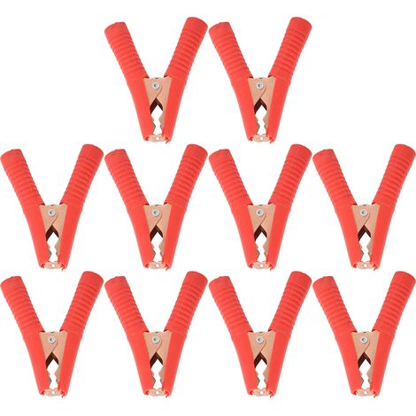 10 pinces de câble de batterie, courant nominal 100 A, espacement de 20 mm, pinces légères pour mesurer les batteries de voitures, camions et autres véhicules, rouges (1/5)