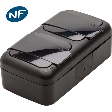 Double prise 2P+T étanche IP54 – Résistante aux intempéries – Installation rapide avec bornes automatiques – Normes NF et CE – Vi-Ko (1/3)