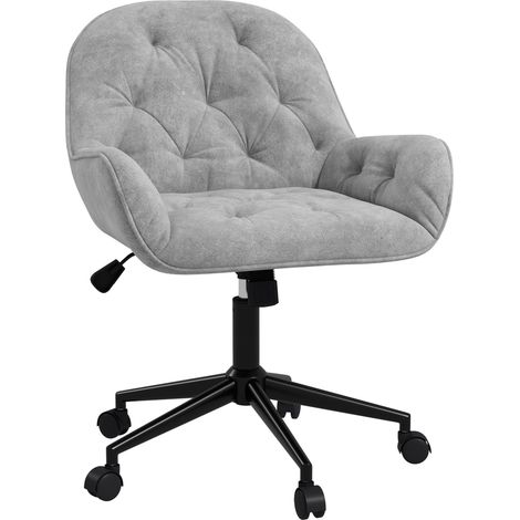 Fauteuil pivotant, réglable en hauteur, ergonomique, aspect velours gris clair, pour salon et bureau. (1/5)