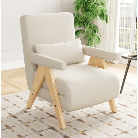 Fauteuil convertible 3-en-1 avec fonction couchage, dossier inclinable 6 positions, beige DESVIAE (1/5)