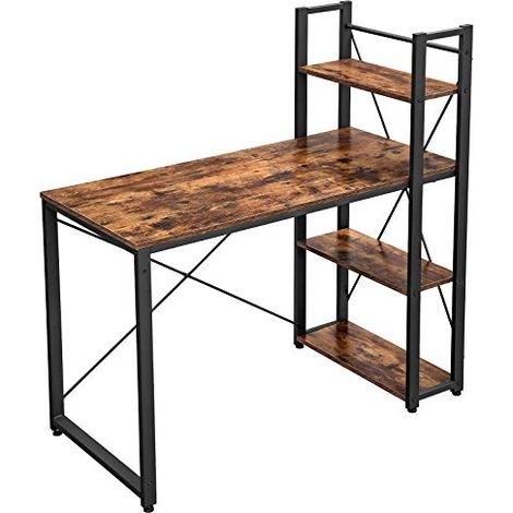 Bureau d'ordinateur, bureau 120 cm avec étagères côté gauche ou droit, stable, facile à monter, pour bureau à domicile, style industriel, marron rustique et noir LWD48X (1/5)