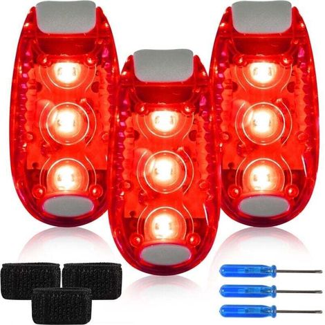 Lot de 3 cartables LED clignotants, clips inclus/lumières pour la course, éclairage de sécurité pour enfants - sac à dos - jogging - poussette [Classe énergétique A+]