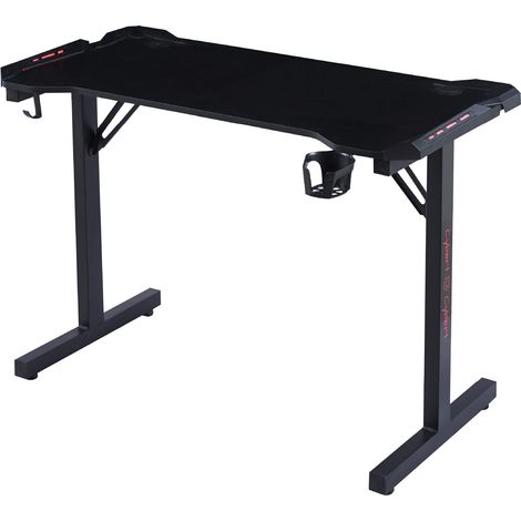 Scrivania Gaming con Luci RGB 120x60 cm, Tavolo Gamer con Porta Bicchiere e Gancio Cuffie, Desk PC Design Ergonomico Nero, Postazione Gaming e Studio