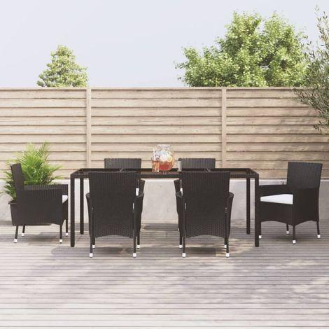 Lot de 7 Ensemble à dîner et coussins,Mobilier Table+Chaises de jardin Noir Résine tressée -43037 (1/5)