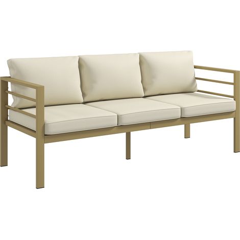 Garden Bench, 3 Seater with Cushions, 185 x 66 x 64 cm, Cream (1/5)