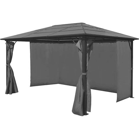 vidaXL Cenador con cortina gris antracita aluminio 400x300 cm (1/2)