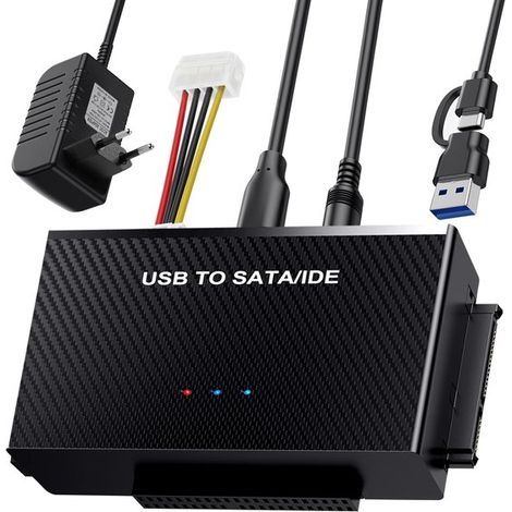 Adaptateur USB 3.0 vers SATA/IDE pour disque dur 2,5/3,5 pouces - Vitesse de 6 Gbit/s - Compatibilité universelle - USB-A et USB-C - Plug & Play (1/5)