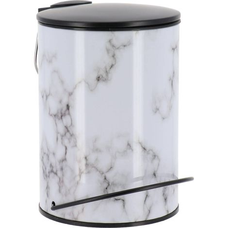 Poubelle ronde metal imprime/couvercle noir frein de chute 3l - effet marbre - Tendance (1/3)