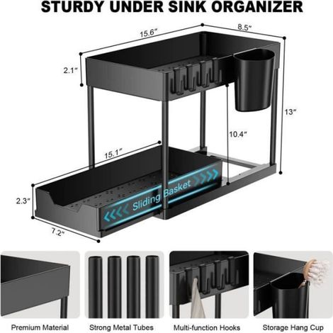 Étagère de rangement sous évier - 2 niveaux - Organisateur cuisine (1/4)