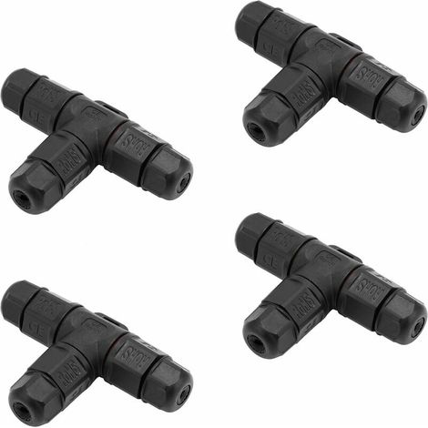 Satz mit 4 wasserdichten IP68 T-Verbindungskästen für die Außenverkabelung bei Feuchtigkeit – 3-polige Kabelverbinder, Ø 6 mm – 11 mm