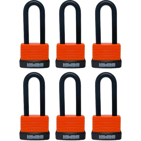 92/40L-6P Candados en aluminium à anse longue étanches avec clé (ultralégers, avec clé identique, corps en aluminium avec enveloppe thermoplastique) pour garage, clôture, remise, patio