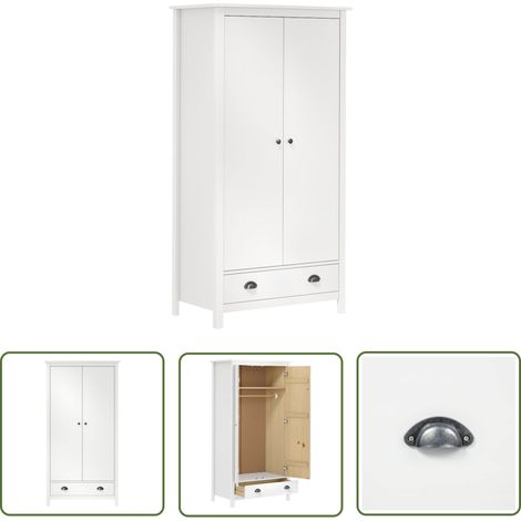 The Living Store Garde-robe à 2 portes Hill Blanc 89x50x170cm Bois de pin solide - Garderobe - Armoire - Meuble De Rangement - Dressing - Commode (1/5)