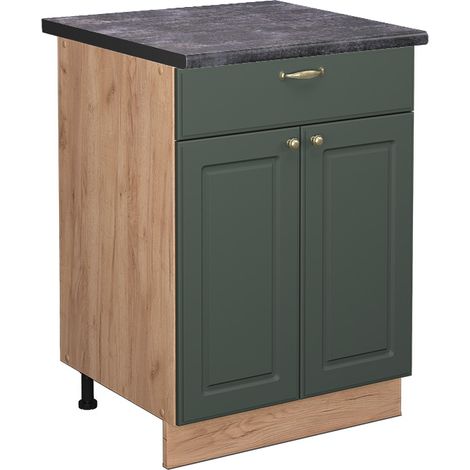 Mueble bajo de cocina Fame-Line, Verde dorado Casa de campo, 60 cm con cajón, ET Antracita, Vicco (1/5)