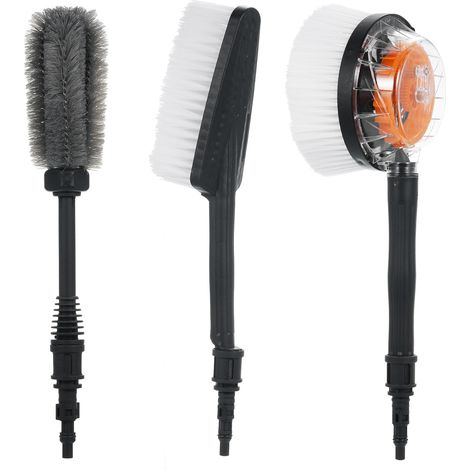 Brosse de lavage de voiture haute pression, brosse rotative, brosse perméable à l'eau, accessoires de machine de nettoyage haute pression pack de 3 : brosse ronde + brosse droite + brosse de roue (1/5)