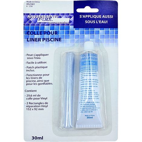 Trousse de réparation liner piscine – Kit complet avec 29,6 ml de colle vinyle – 2 rectangles de réparation inclus