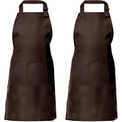 Tablier de cuisine deux pièces pour hommes et femmes, tablier de ménage porte-outils avec 2 poches pour griller, couleur café (1/4)