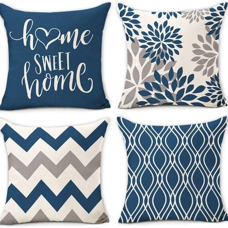 Blue Cushion Cover 45 x 45 cm Modern Geometric Decorative Linen Throw Pillow Case for Sofa Living Room Bedroom YMYNY (1/3)
