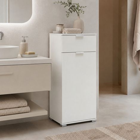The White Stone Meuble Bas avec Porte et Tiroir Blanc déjà Monté - Meuble de Rangement Multi-Usage 45x103x38 cm - Meuble Salle de Bain ou Buanderie avec Étagères Réglables (1/5)