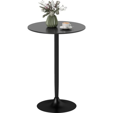 Table haute de bar ronde et moderne avec piètement en acier et plateau en MDF, Ø70 x 102 cm, noire