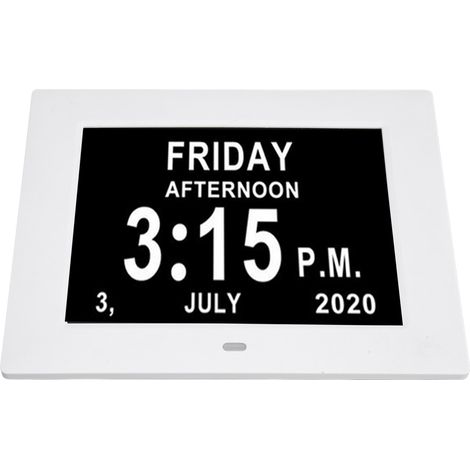 Horloge Murale Numérique 7 Pouces avec Grands Chiffres Lumineux pour Personnes Âgées - Alimentation 110-240V - Blanc (1/5)