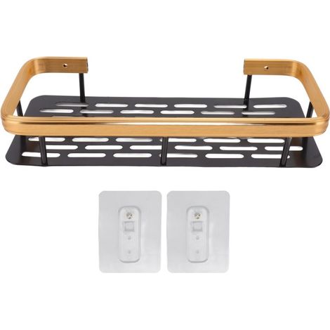Jeffergarden Caddie de douche à un niveau, en aluminium Durable, antirouille, Installation d'autocollants, étagère de douche pour salle de bain, chambre à coucher, cuisine, noir et or (1/5)