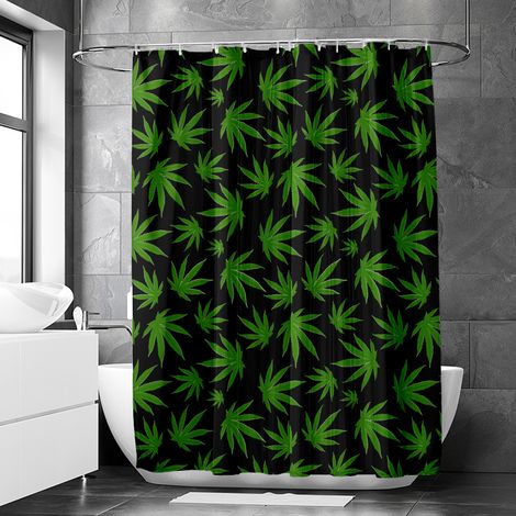 Rideau de douche motif feuilles de chanvre douces, rideau salle de bain imperméable, 90x180 cm (1/5)