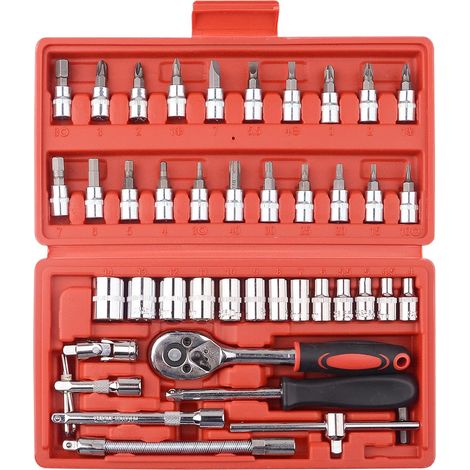 46-teiliges 1/4-Zoll-Steckschlüsselset, Autoreparaturwerkzeug, Ratschen-Drehmoment-Maulschlüssel-Werkzeuge (1/5)