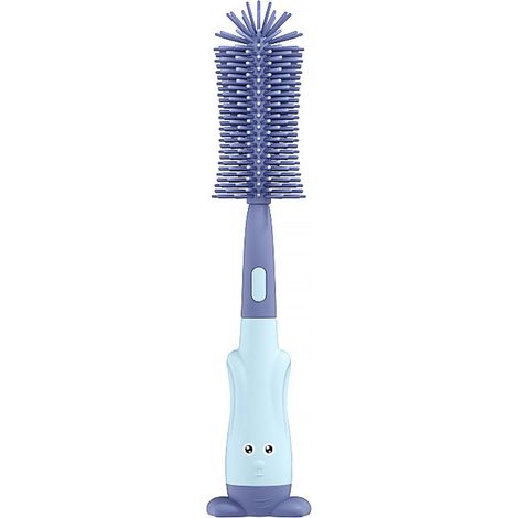 Ensemble de goupillons de nettoyage pour biberons avec clip, en silicone alimentaire sans odeur et respectueux de l'environnement (bleu). (1/5)