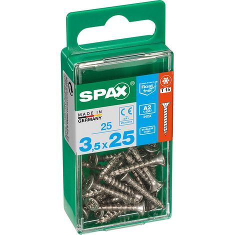 Boîte 25 Unités. Vis A Bois Spax Cab. Plat Inox A2 3.5x25mm Spax (1/2)