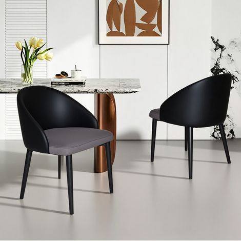Sillas de comedor modernas 2 piezas en polipiel negra y asiento gris con patas metálicas (1/5)