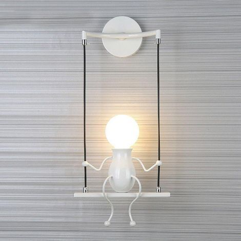 Applique murale chambre enfant – Lampe moderne métal blanc – Design créatif en forme de petit homme – Culot E27, max 60W (1/3)