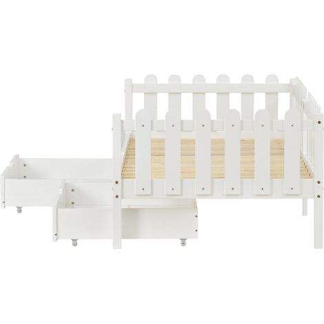 Deux tiroirs, espace de rangement sous le lit, MDF + roulettes au sol, blanc (93x67x20cm) (tiroirs uniquement) (1/5)